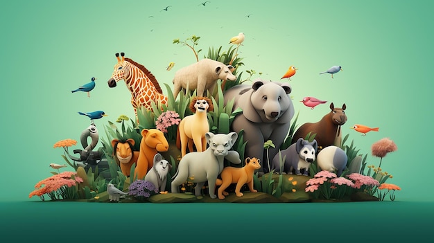 3d world animal day illustration