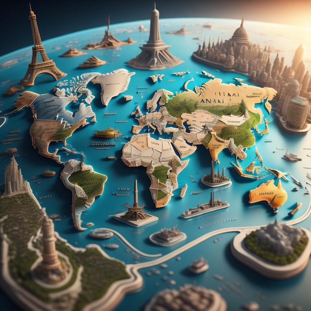 Premium Photo The 3D world map featuring the world HD