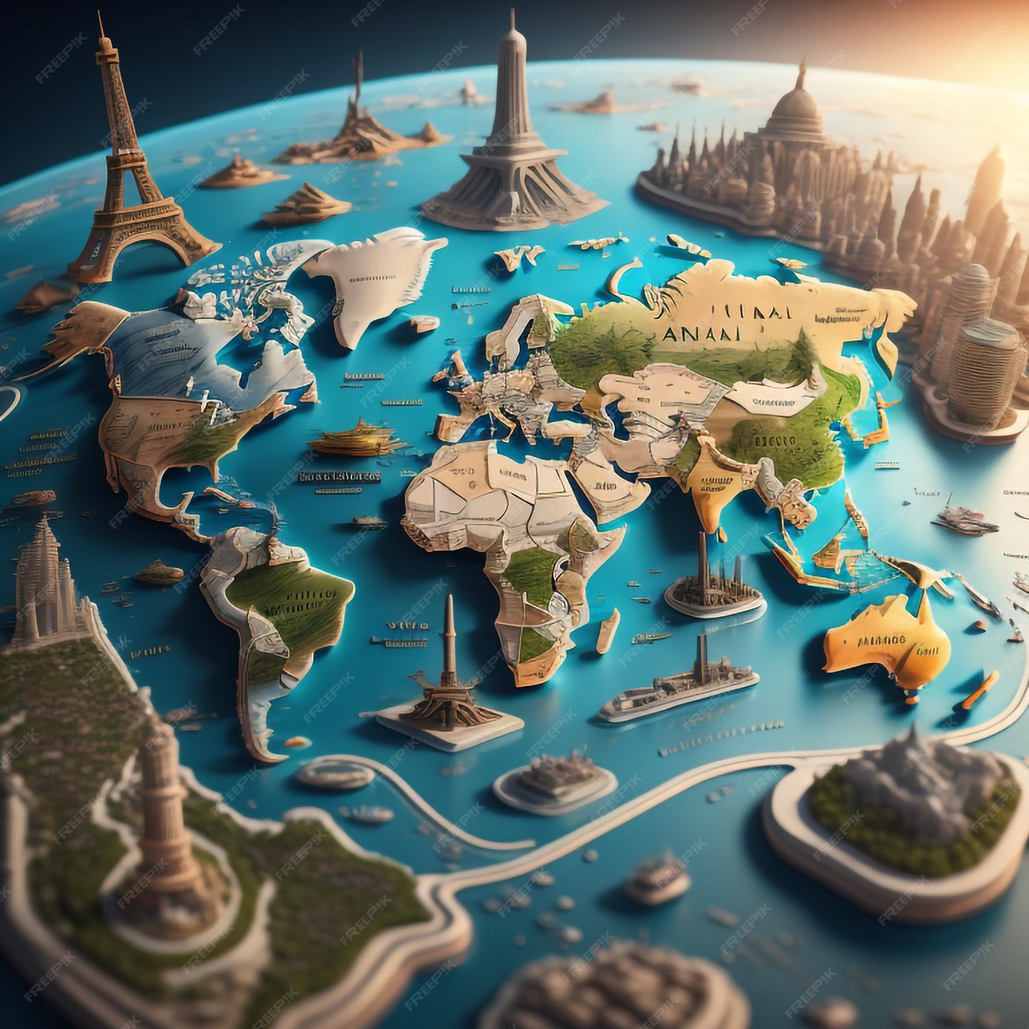 Premium Photo The 3D world map featuring the world HD