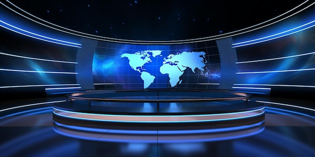 Photo 3d world news background digital world breaking news studio background for news