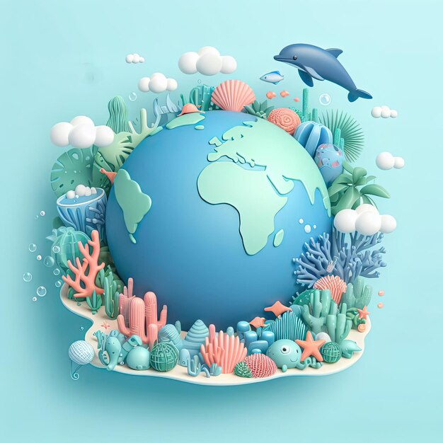 Foto giornata mondiale dell'oceano 3d post sui social media