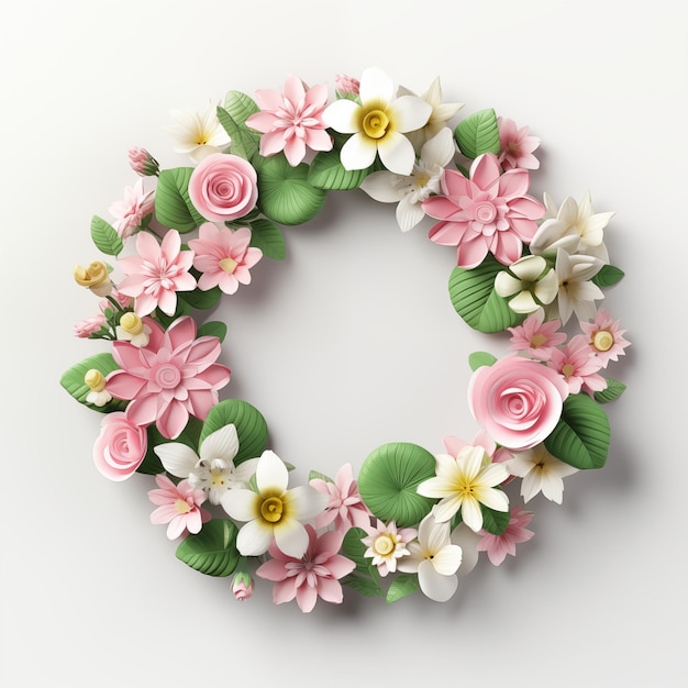 3d Wreath of flowers 3d Spring flowers and leaves for invitation greeting card poster frame wedding