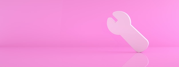 3d wrench icon over pink background, 3d render, panoramic mock-up image