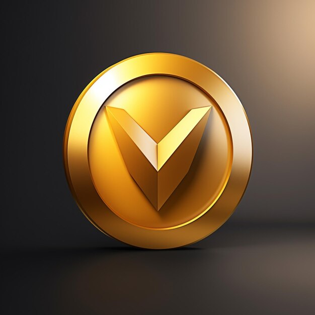 3d yellow arrow pointing down with shiny gold in the style of vray tracing multilayered texture texturerich surfaces