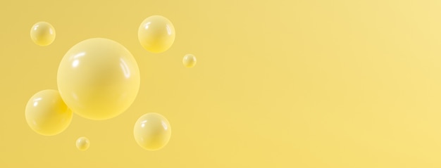 3d yellow background abstract with glossy sphere of balls. 3d rendering design.