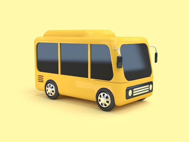 3d yellow bus cartoon style on yellow 