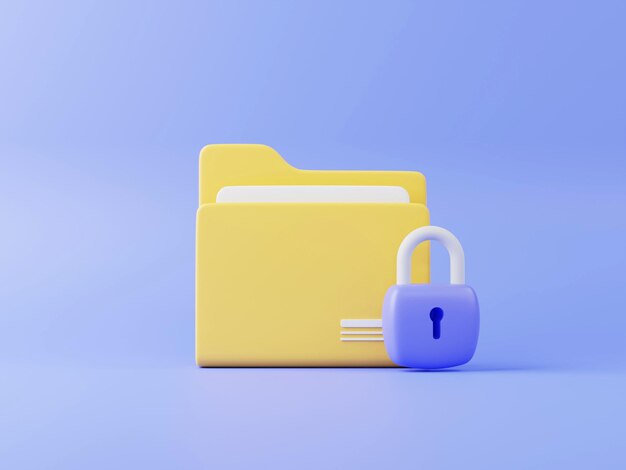 3D yellow folder with lock data security concept or private document folder security 3D render