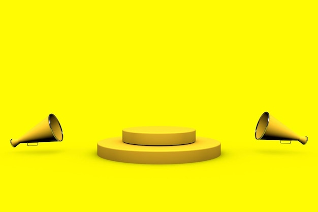 3d yellow megaphone and yellow stand on yellow background