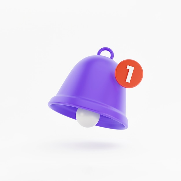 3d Yellow notification bell with one new notification on pastel background. Social media notification. Trendy 3D rendering