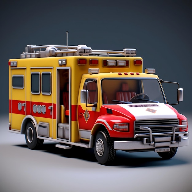 3D yellow and red ambulance