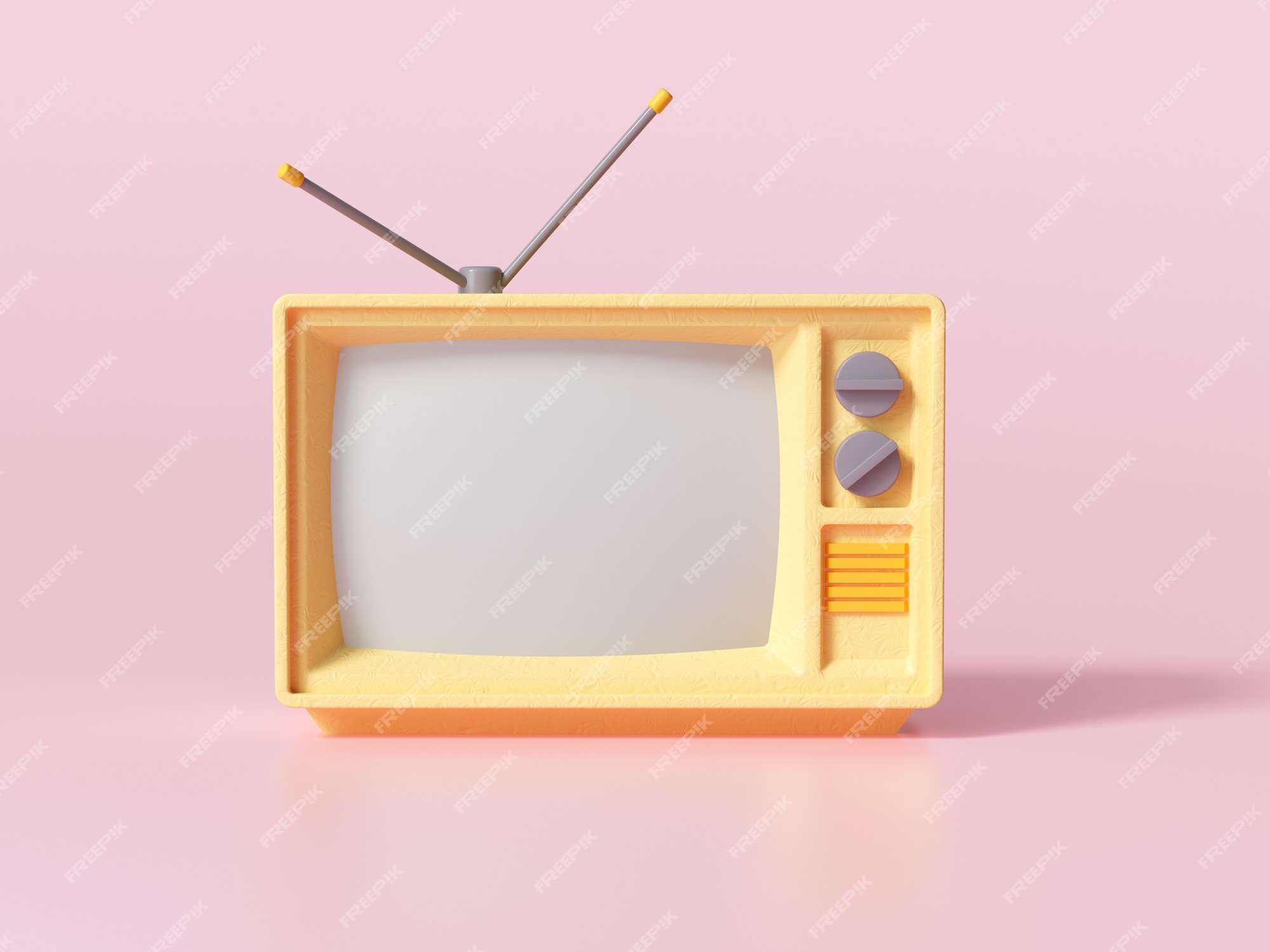 Premium Photo | 3d yellow retro old television on pink background ...