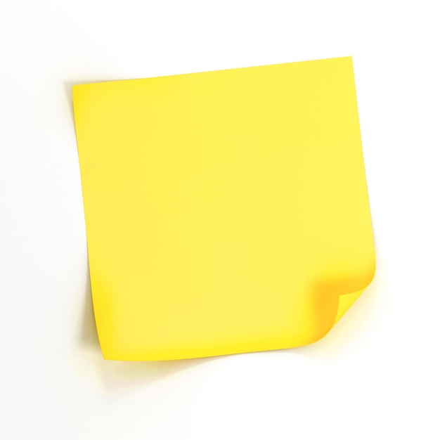 Photo 3d yellow sticky note on white background