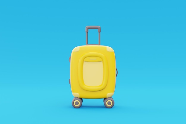 3D yellow suitcase with airplane window isolated Tourism and travel concept holiday vacation nature journey 3d render