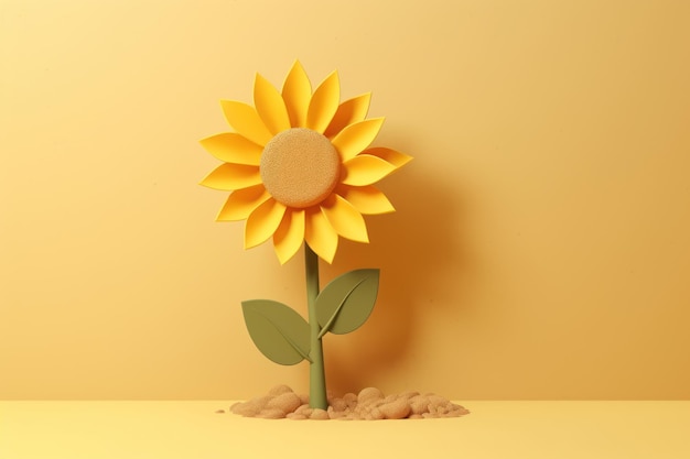 3D yellow sunflower with minimal pastel background Generative AI