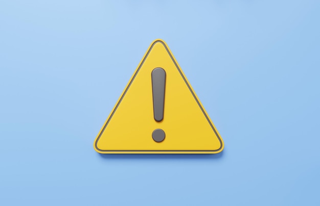 Photo 3d yellow triangle warning symbol icon on isolated blue pastel background error alert safety concept careful attention advice help important elements 3d render illustration