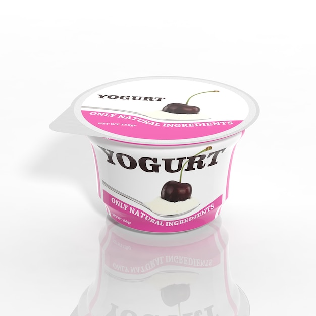 Фото 3d пластиковый контейнер для йогурта, изолированный на белом