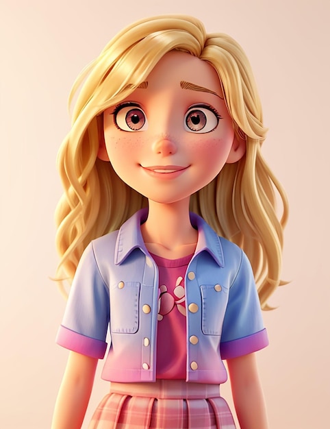 3d young girl cartoon character Photo Ai Generated