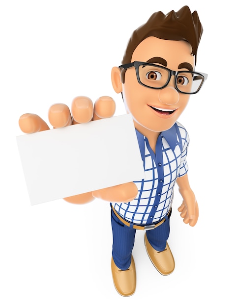 3D Young teenager showing a blank card