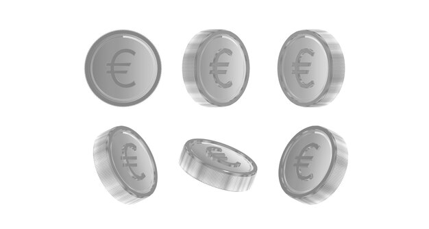 Foto 3d zilveren munten euro valuta schuin voor forex en financiën