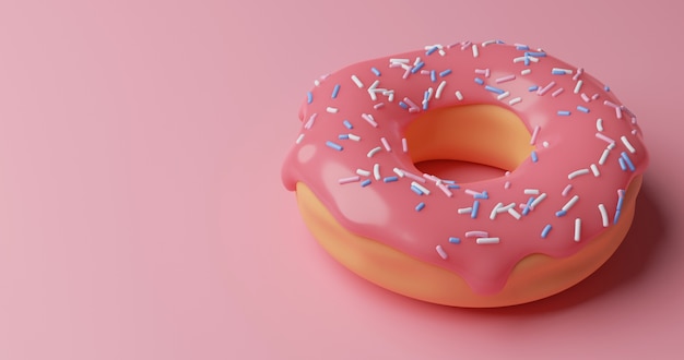 3D zoete donut bedekt met roze glazuur en suiker hagelslag