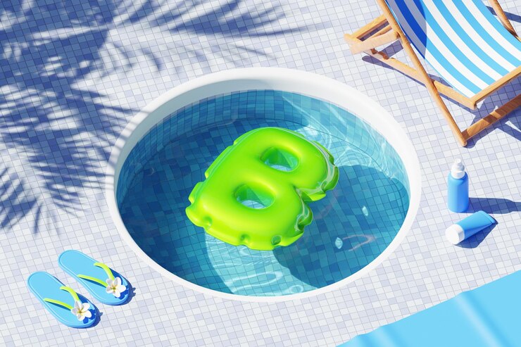 3D zomer zwembad achtergrond blauwe accessoires en groene zwembad ring