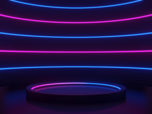 3D Zwart podium met gradiënt neonlichten