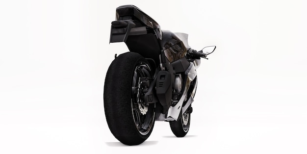 Foto 3d zwarte super sportenmotor op witte geïsoleerde achtergrond. 3d illustratie.