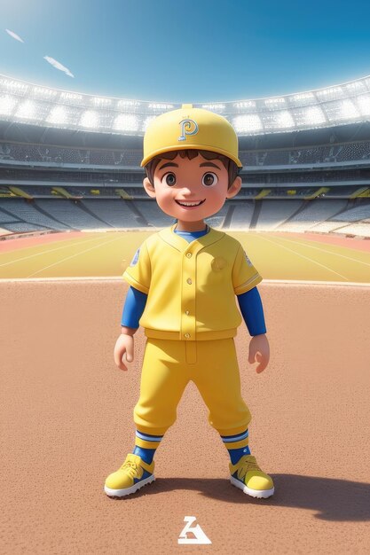 3dcute young baseball player in stadium background Generative AI