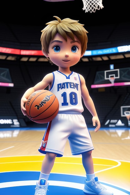 3dcute young basketball player in stadium background Generative AI