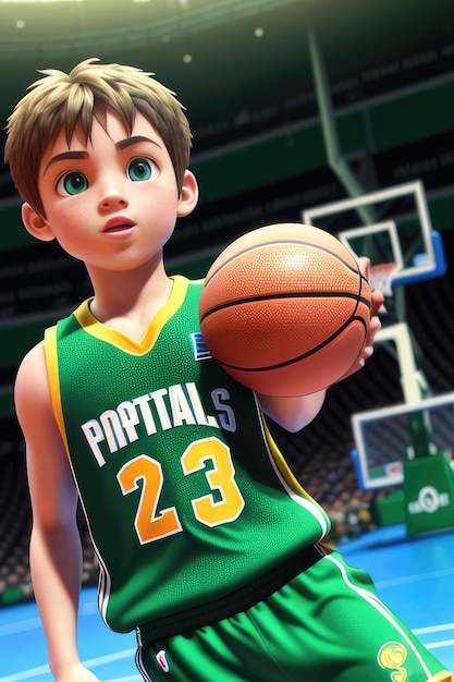 3dcute young basketball player in stadium background Generative AI