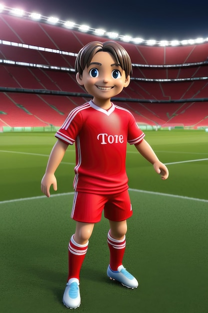 3dcute young soccer player in stadium background Generative AI