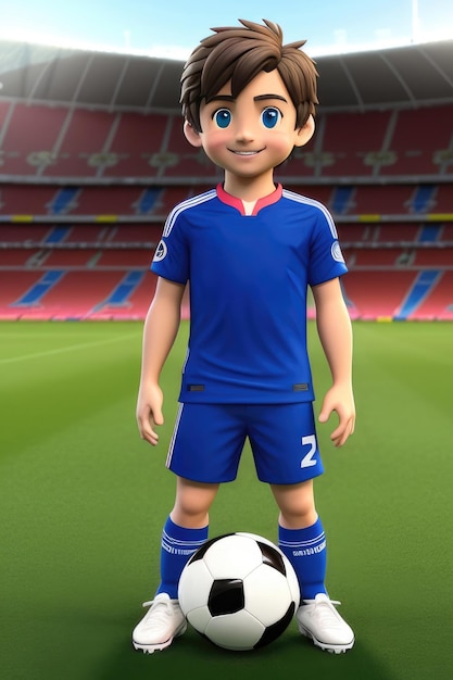 3dcute young soccer player in stadium background Generative AI