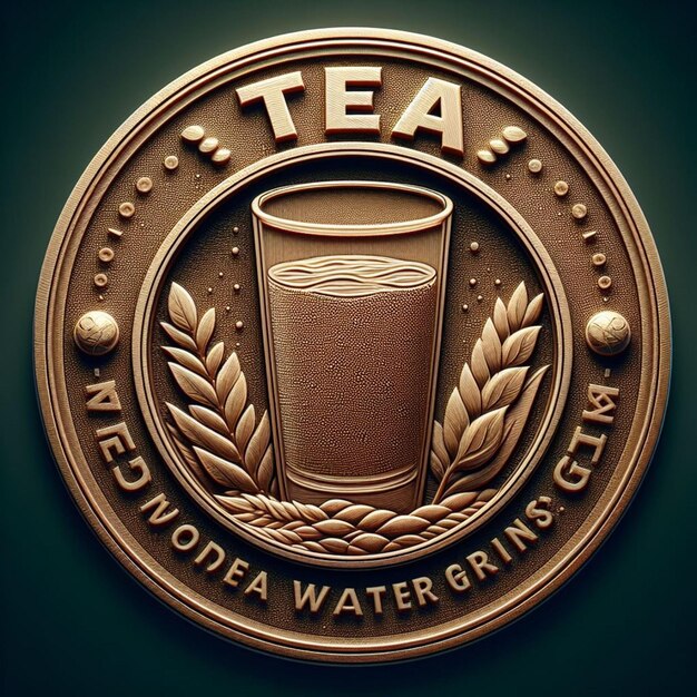 写真 3次元の茶飲み物のロゴがラベルに適しています