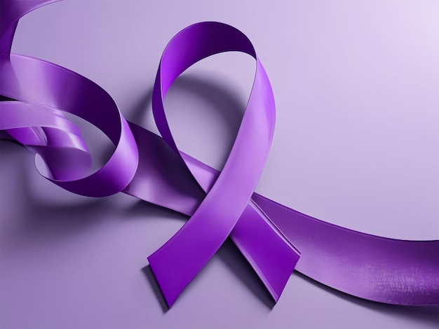 Photo 3drendered awareness ribbon in shades of purple on solid background