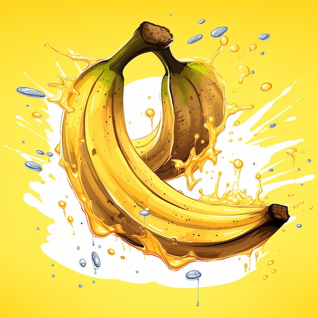 3Drendered banana with banana milkshake splash