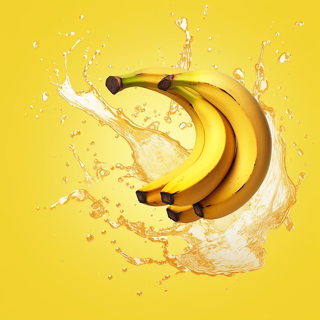 3Drendered banana with banana milkshake splash