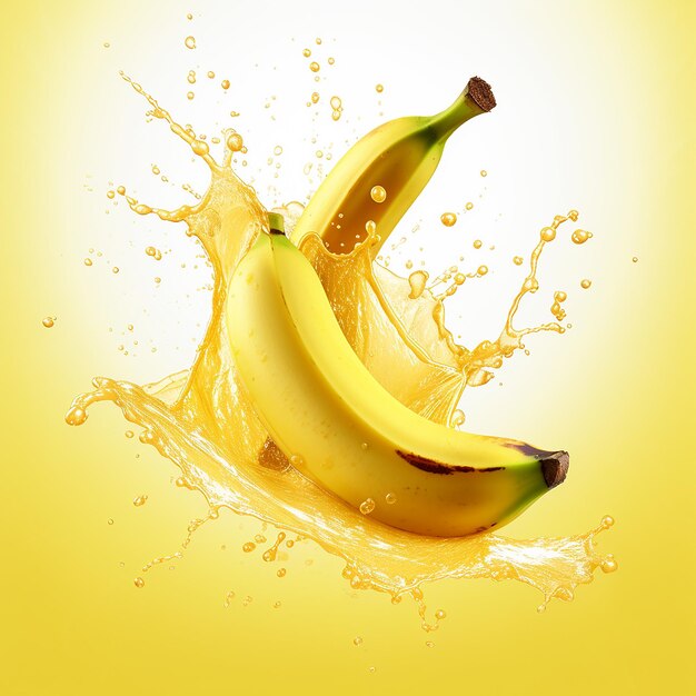 3Drendered banana with banana milkshake splash