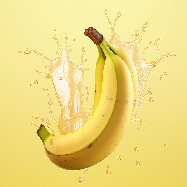 3Drendered banana with banana milkshake splash