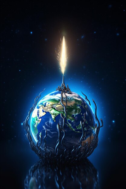 Photo a 3drendered earth hour logo that glows softly in a dark environment