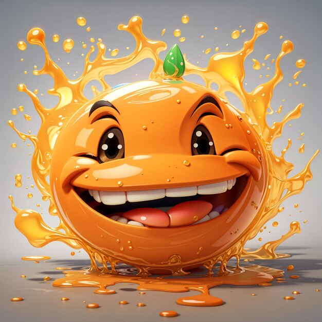 A 3Drendered smiley orange cartoon face with a mischievous smirk splash background