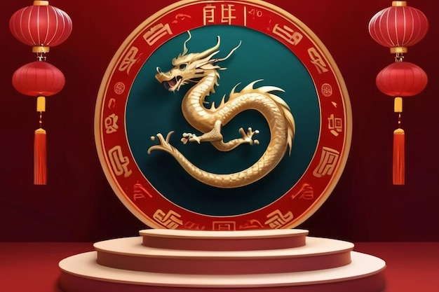 3e podium ronde voor gelukkig Chinees nieuwjaar 2024 Draak Zodiac teken