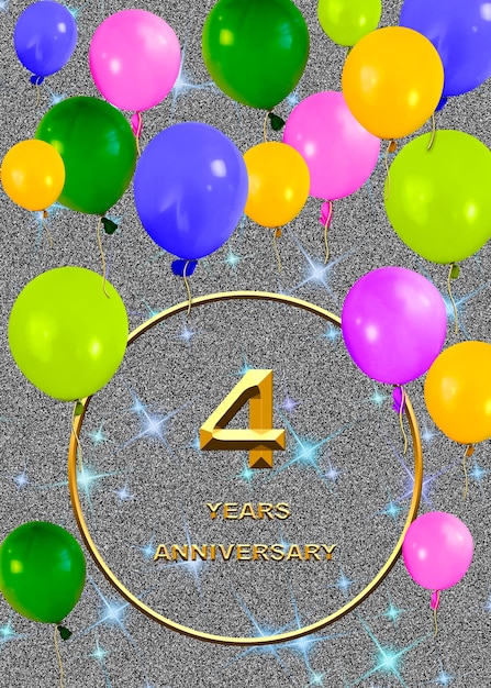 Photo 4 anniversary golden numbers on a festive background poster or card