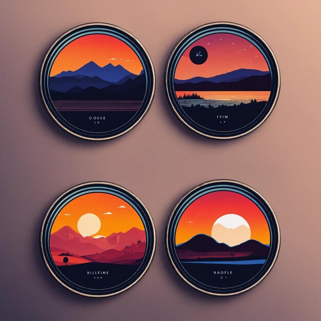 4 badges lofi landscape with minimalist design