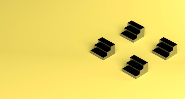 텍스트를 위한 공간이 있는 노란색 배경에 4개의 검은색 금속 계단