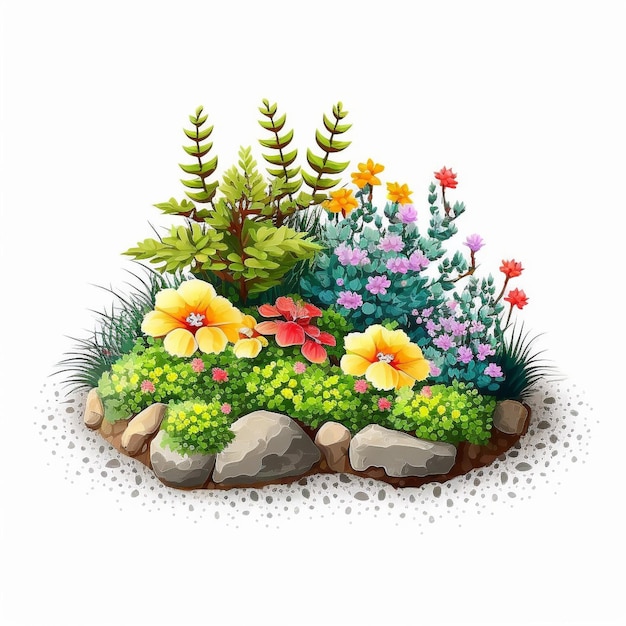 4- Colorful Flowerbed Digital Art Grass Flowers Plants Nature