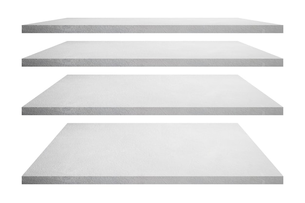 白い背景に分離された 4 つのコンクリート棚テーブル