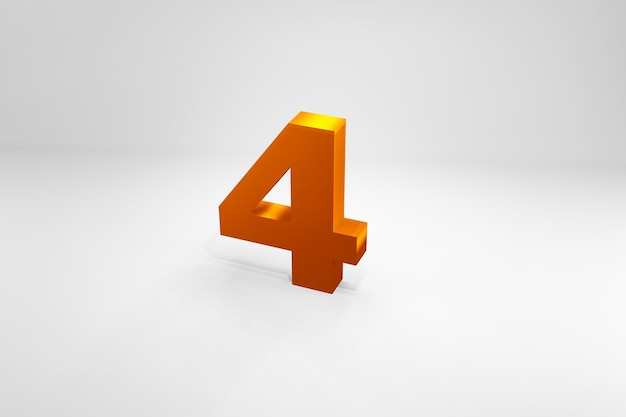 4 golden number 3d render on isolated white background