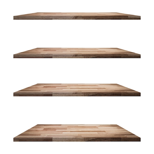 4 houten planken tafel geïsoleerd, display montage voor product.