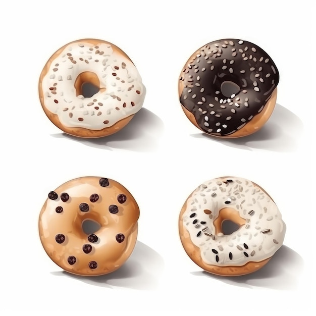 4 Leuke Bagel Icon Pack Op Minimalistische 2d Witte Achtergrond