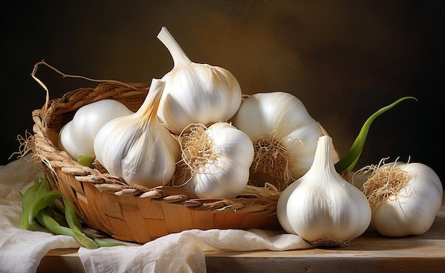 Photo 4 macro garlic healthy vegetables generative ai